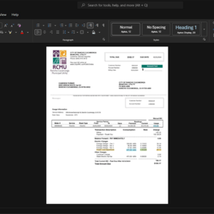 USA City of Rancho Cucamonga Municipal Utility Electricity Bill Template, High-quality template in Word and PDF format