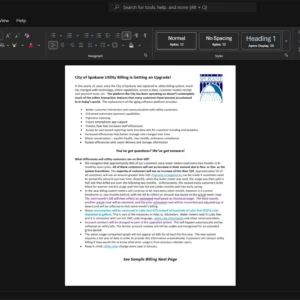 USA City of Spokane Generic Utility Bill Template, Available in editable Word and PDF format