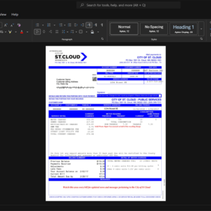 USA City of St Cloud Generic Utility Bill Template, printable document in Word and PDF format