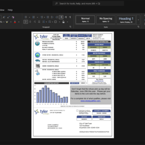USA City of Tylertown Generic Utility Bill Template, Blank template in Word and PDF format