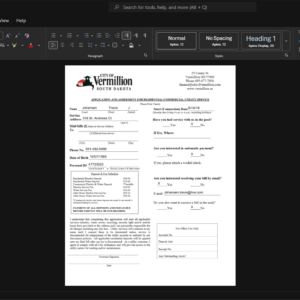 USA City of Vermillion Generic Utility Bill Template, Quick edit digital asset in Word and PDF