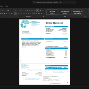 USA Clark Regional Wastewater District Sewer Bill Template, Quick edit digital asset in Word and PDF
