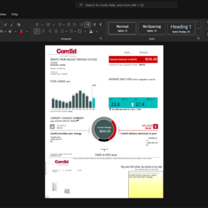 USA Commonwealth Edison Company ComEd Electricity Bill Template, High-quality template in Word and PDF format