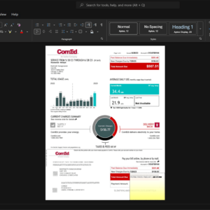 USA Commonwealth Edison Company ComEd Electricity Bill Template, Corporate style document in Word and PDF formats