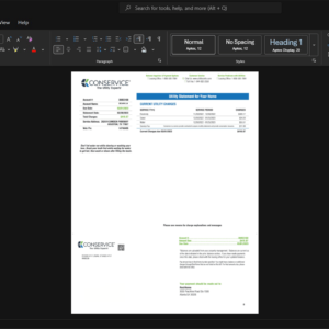 USA Conservice Generic Utility Bill Template, Print-ready template in Word and PDF