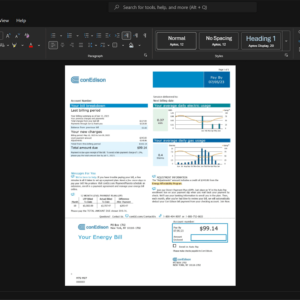USA Consolidated Edison Con Edison Generic Utility Bill Template, High-quality design in Word and PDF format