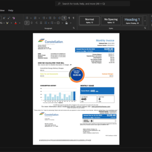 USA Constellation Energy Electricity Bill Template, Available in editable Word and PDF format