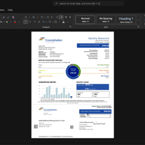 USA Constellation Energy Gas Bill Template, High-quality template in Word and PDF format
