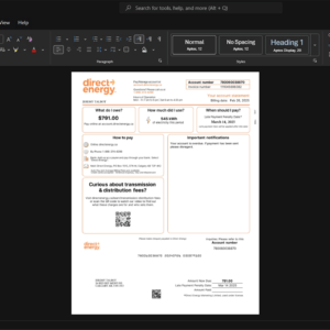 USA Direct Energy Electricity Bill Template, Available in editable Word and PDF format