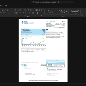 USA Duke Energy Corporation Electricity Bill Template, Digital download template in Word and PDF
