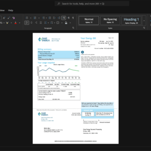 USA Duke Energy Electricity Bill Template, Easily modifiable Word and PDF format