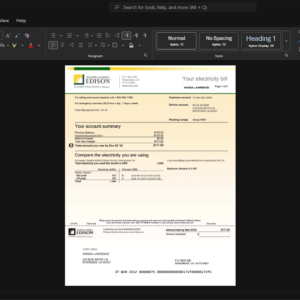 USA Edison International Electricity Bill Template, Standard printable layout in Word and PDF
