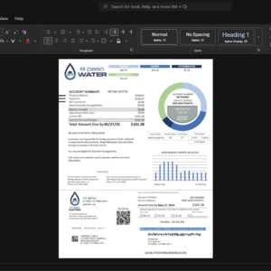 USA El Paso Water Generic Utility Bill Template, High-quality design in Word and PDF format