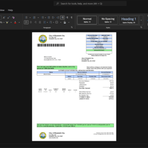 USA Elizabeth City Generic Utility Bill Template, Ready to use template in Word and PDF