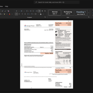 USA Georgia Power Electricity Bill Template, printable document in Word and PDF format