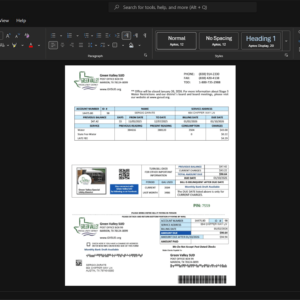 USA Green Valley Special Utility District Green Valley SUD Water Bill Template, Fully structured template in Word and PDF format