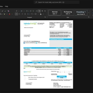 USA Infinite Energy Gas Bill Template, Easily modifiable Word and PDF format