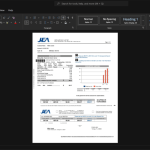 USA Jacksonville Electric Authority JEA Electricity Bill Template, Easily modifiable Word and PDF format