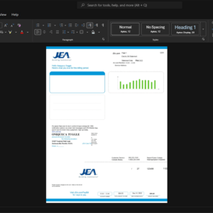 USA JEA Electricity Bill Template, Quick edit template in Word and PDF format