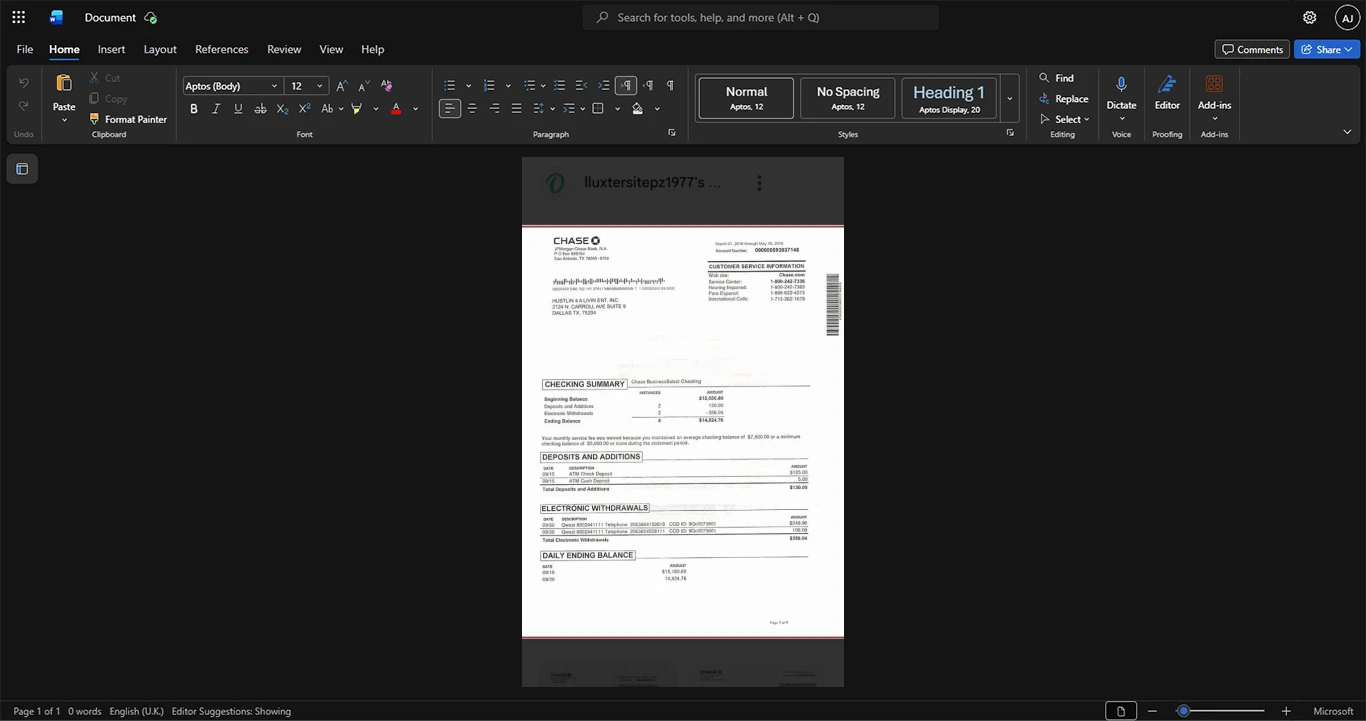 USA JPMorgan Chase JPM Bank Statement Template, Print-ready template in Word and PDF