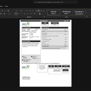USA Just Energy Electricity Bill Template, Easily modifiable Word and PDF format