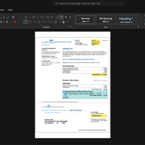 USA Los Angeles Department of Water and Power LADWP Electricity Bill Template, Standard layout in DOCX and PDF