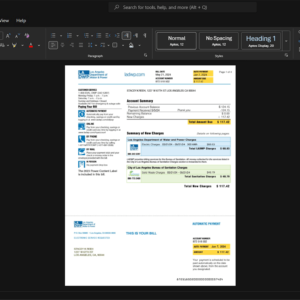 USA Los Angeles Department of Water and Power LADWP Generic Utility Bill Template, Standard printable layout in Word and PDF