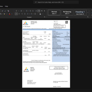 USA Memphis Light Gas and Water Division MLGW Electricity Bill Template, Standard layout in DOCX and PDF