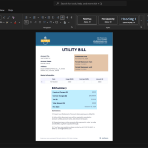 USA Miami Dade County Water and Sewer Department Water Bill Template, Clean typography design in Word and PDF format
