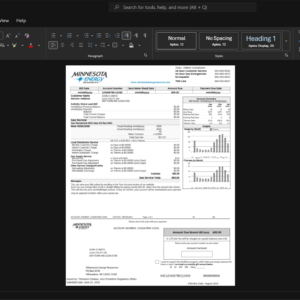USA Minnesota Energy Resources Corporation Gas Bill Template, Quick edit template in Word and PDF format