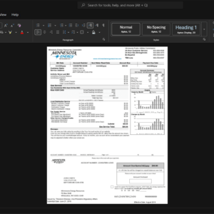 USA Minnesota Energy Resources Gas Bill Template, Corporate style document in Word and PDF formats