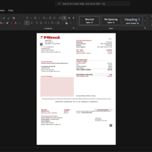 USA Minol USA Business Utility Bill Template, printable document in Word and PDF format