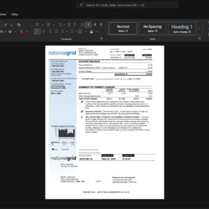 USA National Grid Electricity Bill Template, Corporate style document in Word and PDF formats