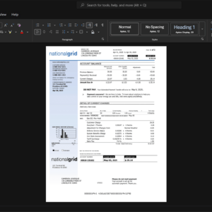 USA National Grid Generic Utility Bill Template, Quick edit digital asset in Word and PDF