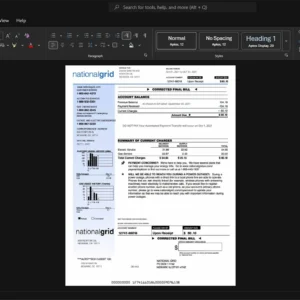 USA National Grid Generic Utility Bill Template, Fully structured template in Word and PDF format