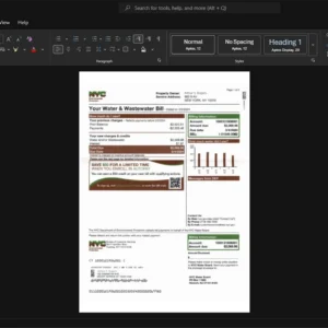 USA New York City Department of Environmental Protection NYC DEP Water Bill Template, Customizable document in Word and PDF format