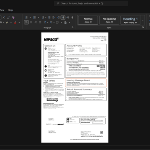 USA Northern Indiana Public Service Company NIPSCO Gas Bill Template, Digital download file preview