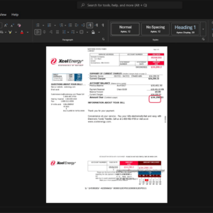 USA Northern States Power Company Electricity Bill Template, Fully editable Word and PDF format