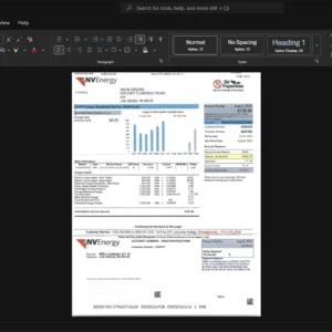 USA NV Energy Electricity Bill Template, Quick edit template in Word and PDF format