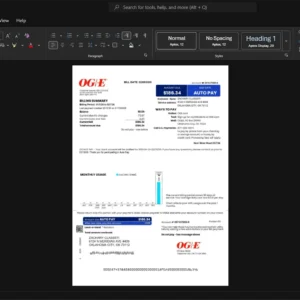 USA Oklahoma Gas and Electric Company OG E Electricity Bill Template, Blank template in Word and PDF format