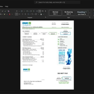 USA Orlando Utilities Commission OUC Generic Utility Bill Template, Print-ready in PDF layout