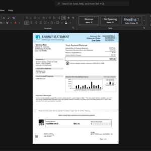 USA Pacific Gas and Electric Company PG E Electricity Bill Template, Fully structured template in Word and PDF format