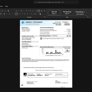 USA Pacific Gas and Electric Company PG E Electricity Bill Template, Digital download file preview