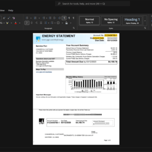 USA Pacific Gas and Electric Company PG E Generic Utility Bill Template, Quick edit digital asset in Word and PDF
