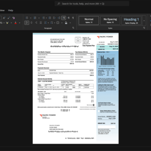 USA Pacific Power Electricity Bill Template, Easily modifiable Word and PDF format