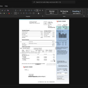 USA Pacific Power Electricity Bill Template, Quick edit template in Word and PDF format