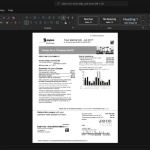 USA Potomac Electric Power Company PEPCO Electricity Bill Template, Digital download file preview