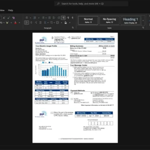 USA PPL Electric Utilities Corporation PPL Electricity Bill Template, Customizable document in Word and PDF format