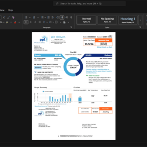 USA PPL Electric Utilities Electricity Bill Template, Premium editable file in Word and PDF formats