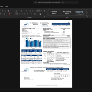 USA PPL Electric Utilities PPL Electricity Bill Template, Quick edit template in Word and PDF format